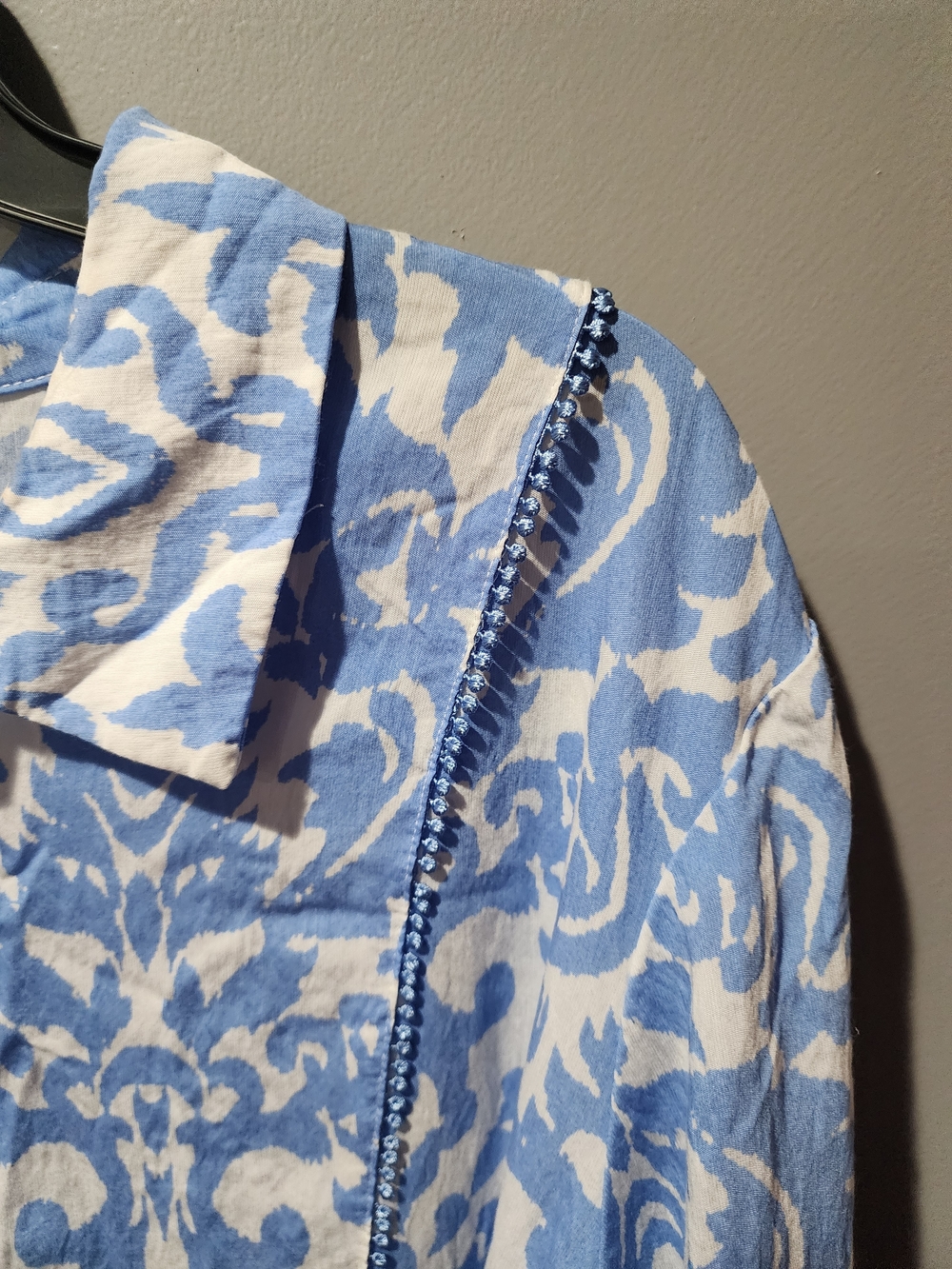 Blue and White Printed Button-Front Women's Dress - Picture 8 of 9